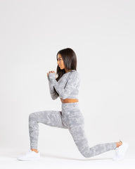 Camo Seamless Long Sleeve Crop Top | Grey