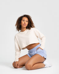 Comfort Oversized Cropped Long Sleeve T-Shirt | Sand