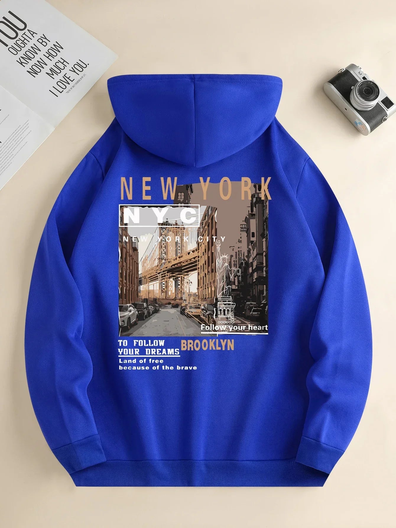 Men's spring and autumn fashion street scene printed casual hoodie new loose and versatile daily sweatshirt long sleeve S-3XL