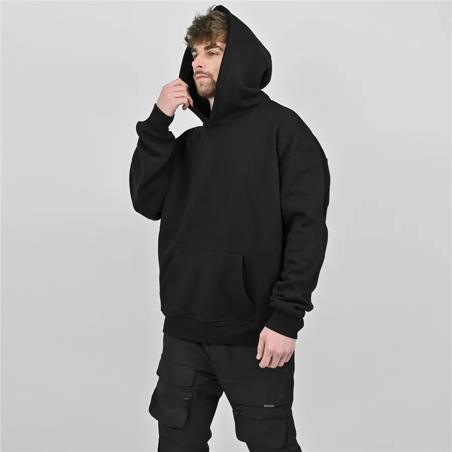 Men Winter Gyms Cotton Hoodie Fitness Bodybuilding Sweatshirt Jacket High Kangaroo Pockets Quality Hoodie Clothing+pants