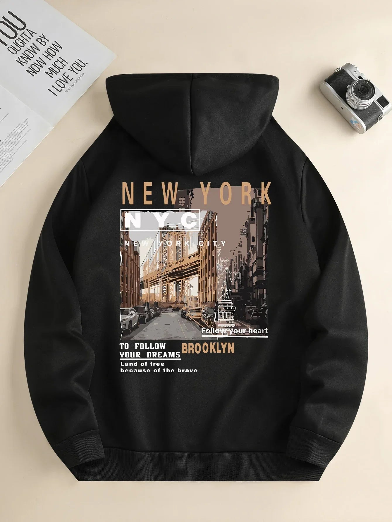 Men's spring and autumn fashion street scene printed casual hoodie new loose and versatile daily sweatshirt long sleeve S-3XL