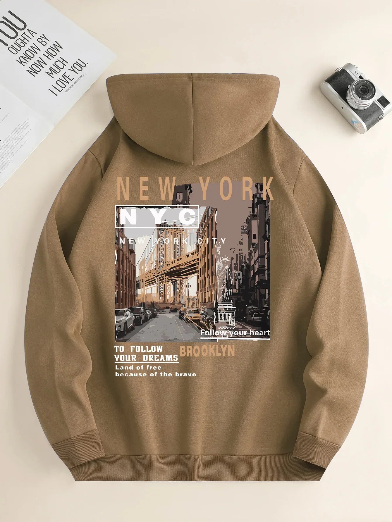 Men's spring and autumn fashion street scene printed casual hoodie new loose and versatile daily sweatshirt long sleeve S-3XL