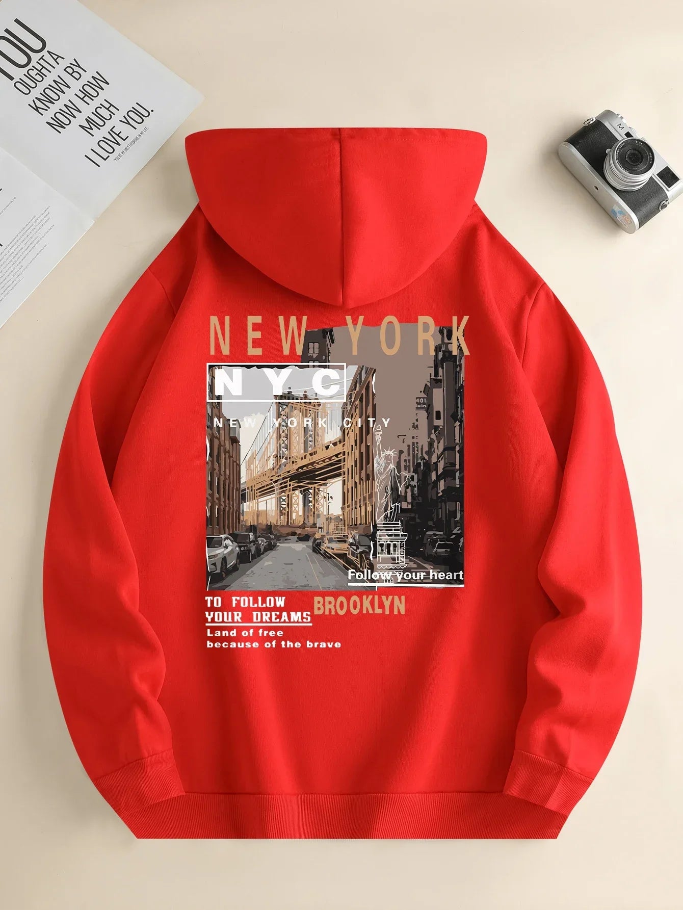 Men's spring and autumn fashion street scene printed casual hoodie new loose and versatile daily sweatshirt long sleeve S-3XL