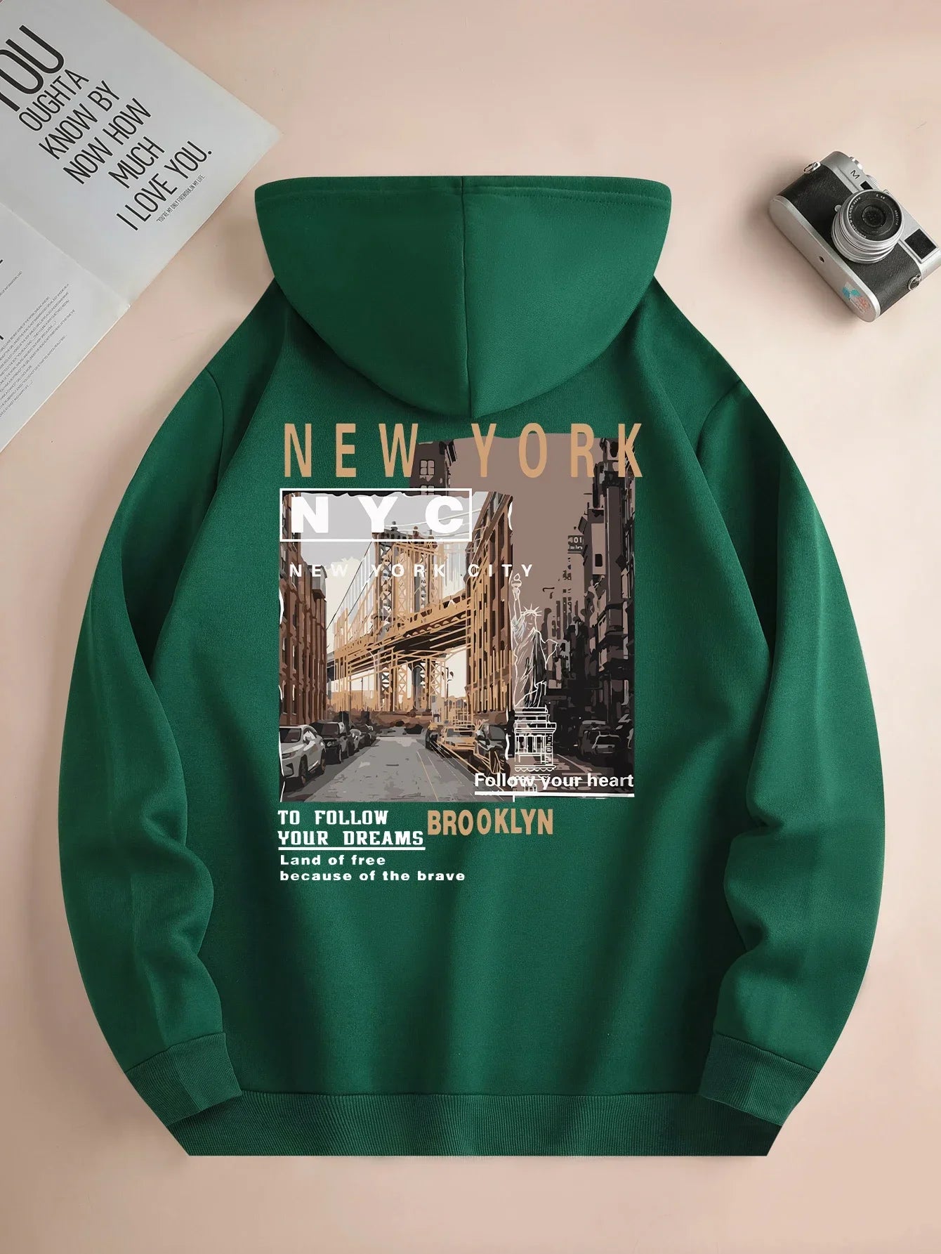 Men's spring and autumn fashion street scene printed casual hoodie new loose and versatile daily sweatshirt long sleeve S-3XL