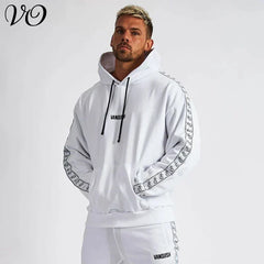 Men Oversized Pullover Hoodie Cotton Round Neck Embroidered Coat Gym Sports Fitness Sportswear Gym Running Training Loose Hoodie